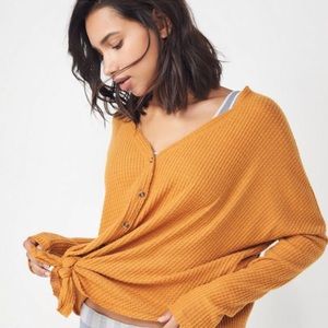 Urban Outfitters Tie-Front Mustard Thermal; Size S